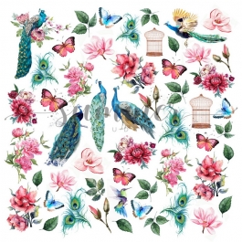 Лист бумаги для вырезания BIRD OF PARADISE, Birds in flowers, 30,5*30,5 см, односторонний