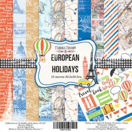 Набор бумаги для скрапбукинга EUROPEAN HOLIDAYS, 30,5*30,5 см, 10 листов, двусторонняя + БОНУС